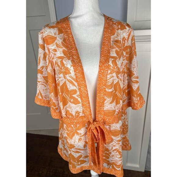 Coldwater Creek Floral Kimono Cardigan SZ 2X Tie Front Boho Coastal Ethereal - Picture 3 of 11